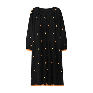 芬腾可安睡裙女款2025新款冬高级感秋季纯棉长袖带胸垫黑睡衣女款