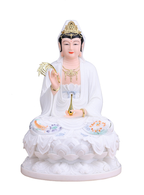 仿瓷观音菩萨佛像摆件坐莲家用供奉南海观世音树脂坐莲像娑婆三圣