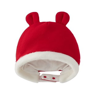 儿童冬季帽子女童红色夹棉保暖小童帽男童加绒萌趣护耳帽宝宝冬装