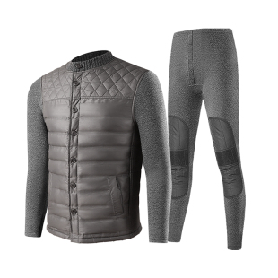 七匹狼羽绒服保暖内衣套装男加厚加绒桑蚕丝开衫护膝防寒冬季棉衣