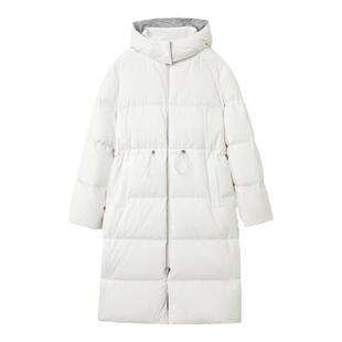 OVV秋冬热卖女装大横格绗线厚长款橡筋抽绳连帽羽绒服