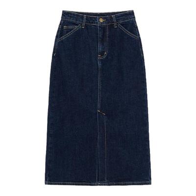 布景中长款高腰牛仔半身裙