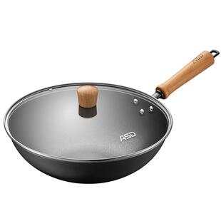 爱仕达铁锅家用炒菜锅平底锅无涂层炒锅老式燃气灶适用煤气灶专用