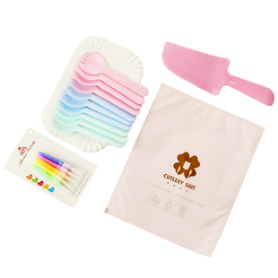 生日蛋糕餐盘刀叉蜡烛套装一次性餐具刀叉碟蜡烛四合一套装纸盘子