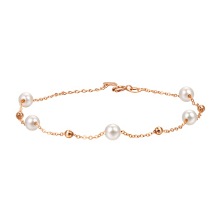 明牌珠宝18K金满天星手链 玫瑰金珍珠女链彩金小金珠手饰CSK0094