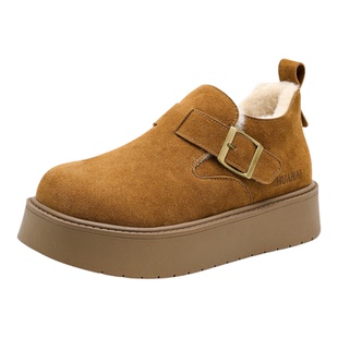 华耐厚底勃肯鞋女鞋子加绒保暖雪地靴2026新款冬季复古乐福鞋棉鞋