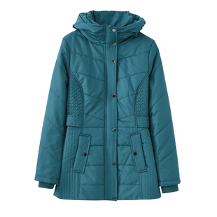 欧美隐藏帽防风雨雪绗缝收腰显瘦保暖休闲棉衣外贸原单女大码秋冬