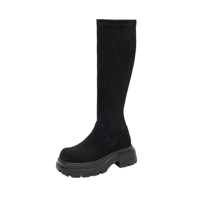 大东绒面长筒靴厚底增高瘦瘦靴