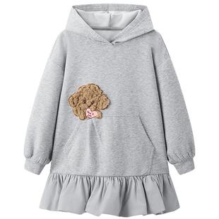 【时尚系列】MINIPEACE太平鸟童装女童连帽卫衣裙秋季拼接花苞裙