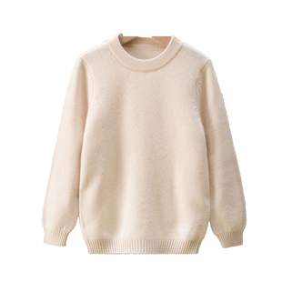 羊毛混纺可机洗2024男童羊毛衫女童毛衣加厚中大童纯色羊绒衫儿童