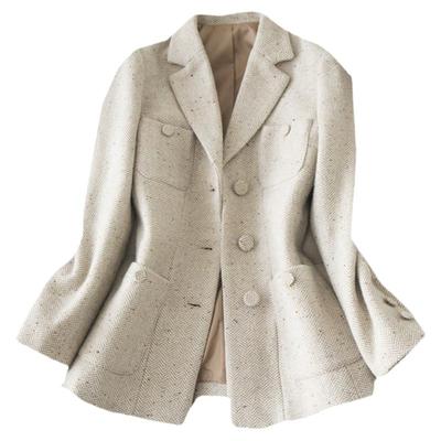 人字纹羊毛呢西装点子纱干净显瘦