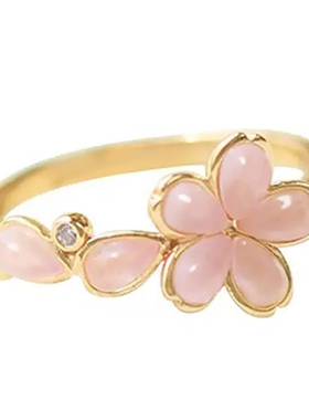 粉白玉招好运樱花戒指小众简约女