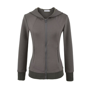 复古美式拉链修身显瘦薄绒弹力连帽卫衣女秋冬收腰运动休闲外套潮