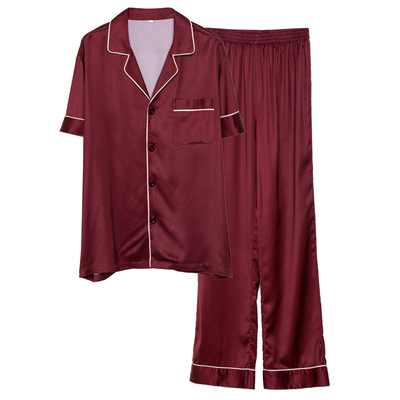 红色冰丝睡衣男短袖长裤夏季薄款