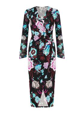 DVF2026春夏新款柳枝花卉轻薄修身侧开叉连衣裙DL4T020