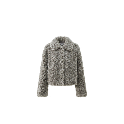 欧时力翻领仿毛皮草外套