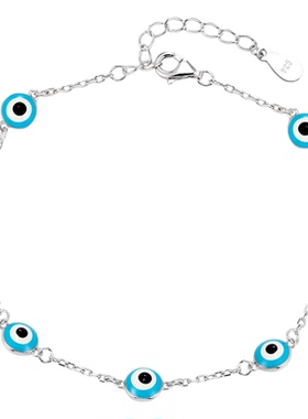 KREAM 925银 湖蓝滴油眼球手链男嘻哈女手饰欧美潮流情侣同款