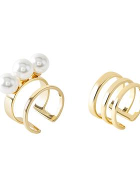 JOOMILIM茱蜜施家珍珠两件套戒指女宽窄双排情侣戒指时尚百搭高级