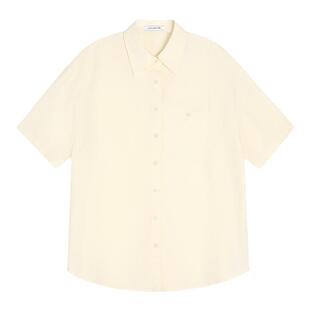 pusumede【现货5折】白色休闲短袖衬衫女宽松上衣韩版百搭衬衣