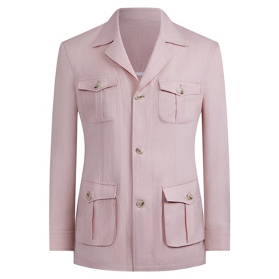 天丝亚麻混纺蒙巴顿粉色猎装夹克