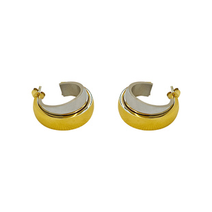 卖耳环的老大爷  欧美风简约时髦撞色拼接c圈耳环金属感双环耳钉