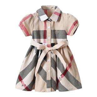 next zyu官方正品小香风高级童装夏女童英伦格子裙短袖翻领连衣裙