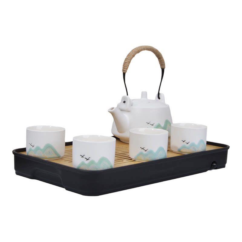 四杯办公简易庭院提梁壶中号茶盘