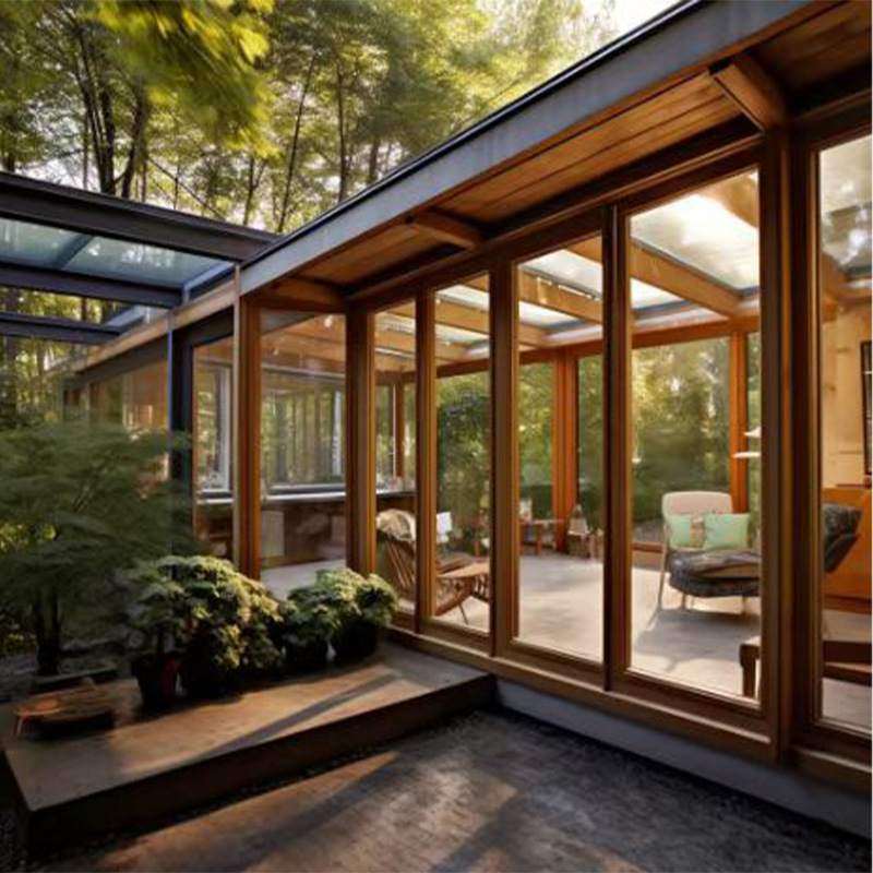别墅铝木阳光房室外遮阳玻璃房防水透明断桥户外防雨凉亭定制门窗