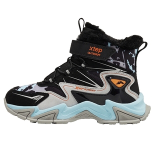 特步童鞋儿童冬季新款保暖棉鞋男童高帮运动鞋大童棉靴男孩雪地靴