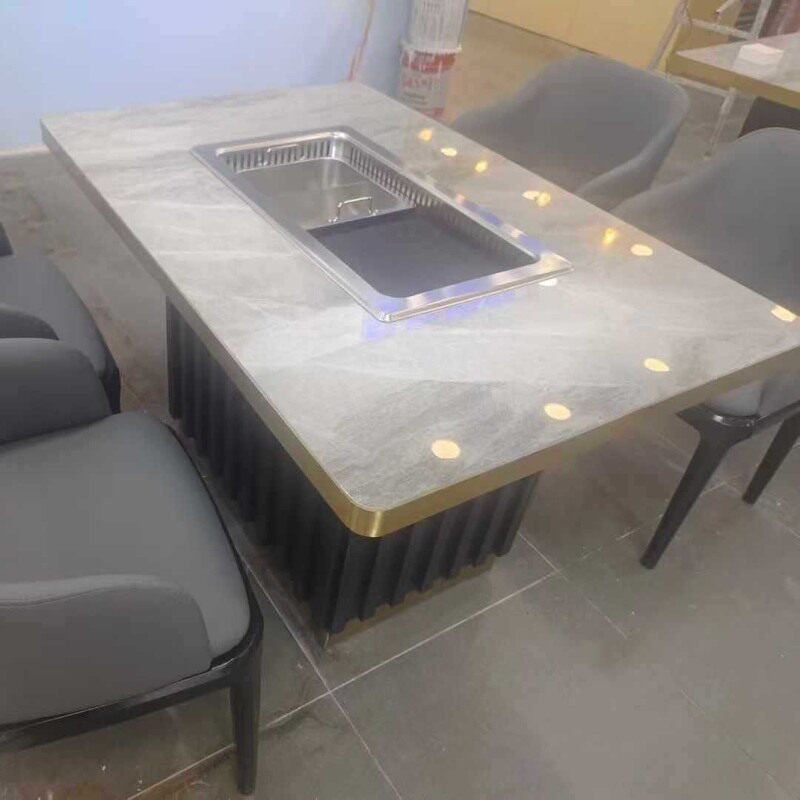 无烟火锅桌商用电磁炉净化烤肉烤涮一体烧烤桌子带烤炉火锅店饭桌