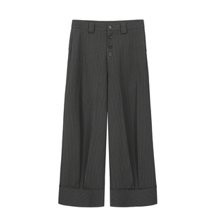 SoleMass 条纹排扣褶皱西裤 混纺垂感面料 阔腿宽松褶皱长裤男女