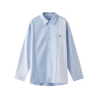 【史努比联名】三福2025秋冬男士撞色拼接条纹长衬衫507946