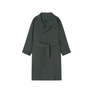 【极简直线结构】Unvesno(UN)墨灰老钱Row风廓形立领长款风衣夹克