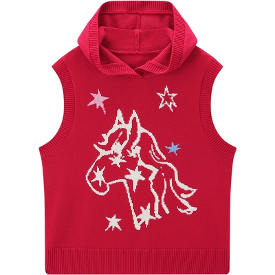 【商场同款】乐町连帽针织衫马年星星趣味提花针织背心C2EFG1228