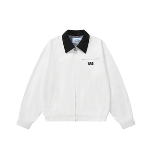 TGWALL「北雾」撞色翻领刺绣白色夹克工装简约宽松情侣水洗外套