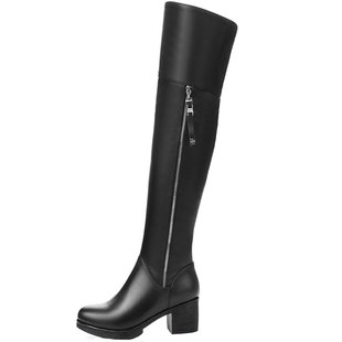 女式高筒靴子过膝长靴中跟长筒马靴显瘦秋冬真皮女士棉靴女款棉鞋