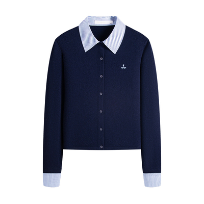 Navigare意大利小帆船假两件毛衣女士纯羊毛秋季新款通勤针织开衫