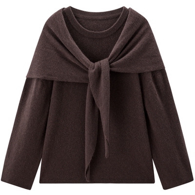 【商场同款】太平鸟兔毛混纺可拆卸披肩圆领针织套头衫A1EEF4448