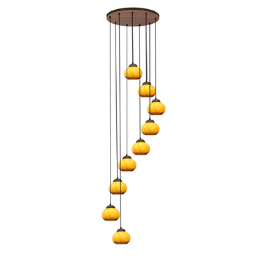 法式胡桃木色中古别墅中空大吊灯旋转复式楼梯公寓loft灯饰跃层
