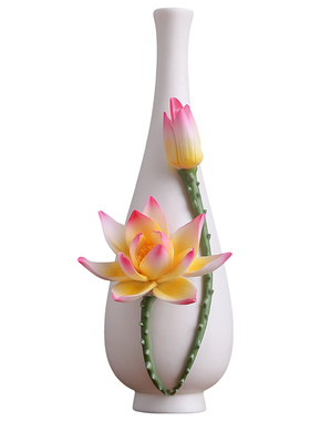 陶瓷莲花花瓶手工捏花立体感十足