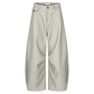 INKNOTS美式复古老钱风慵懒巴黎扣竖条纹裤子阔腿弯刀西裤休闲裤