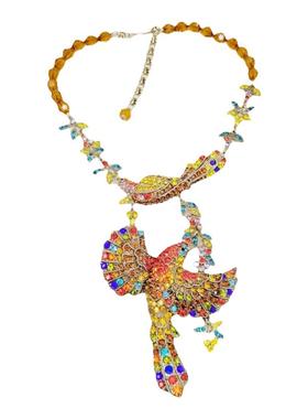 镀真金男女彩色小鸟胸针耳饰项链