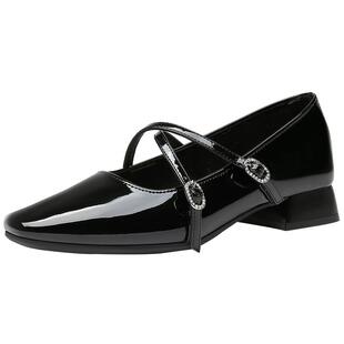 大东芭蕾鞋女鞋2026春季新款甜美爆款方头水钻配裙子黑色单鞋0037