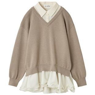 LILY BROWN2025秋冬新品甜美拼接衬衫领荷叶边连衣裙LWNO254102