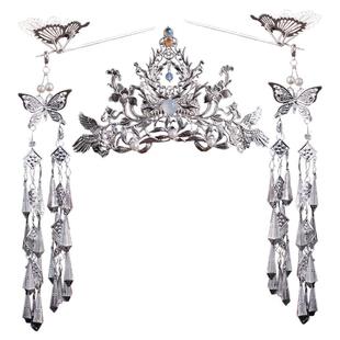 苗疆少女发饰套装古风苗银发钗发冠民族风蝴蝶珍珠配饰女头饰套装