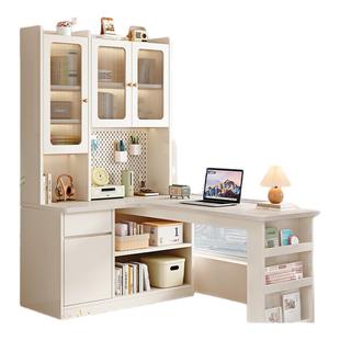 实木转角书桌书柜书架组合一体办公电脑桌卧室家用学生写字学习桌