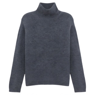 Basic House/百家好100%羊毛深灰色高领毛衣女冬季加厚针织打底衫
