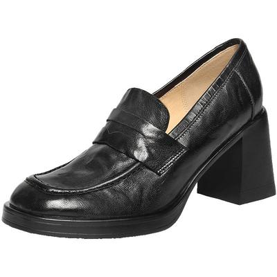 百丽复古海鸥羊皮粗高跟乐福鞋子26黑色小皮鞋不累脚单鞋B2948A