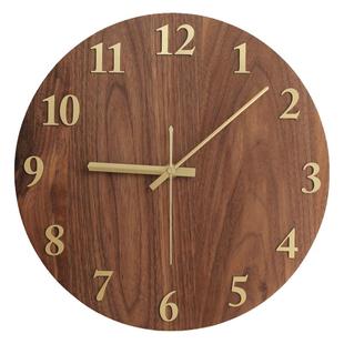 黑胡桃钟表挂钟客厅家用时尚简约石英钟壁钟中式挂表实木静音时钟