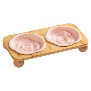 宠物用品陶瓷猫狗碗猫咪食盆慢食碗黑下巴日韩猫碗带架